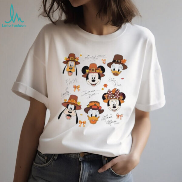 Mickey And Friends Thanksgiving Pilgrim Hats Autumn Pumpkin Leaves shirt