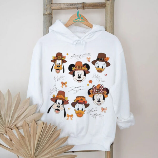 Mickey And Friends Thanksgiving Pilgrim Hats Autumn Pumpkin Leaves shirt
