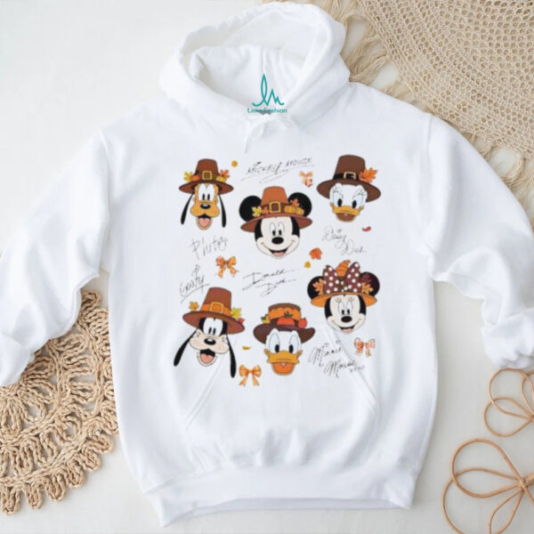 Mickey And Friends Thanksgiving Pilgrim Hats Autumn Pumpkin Leaves shirt