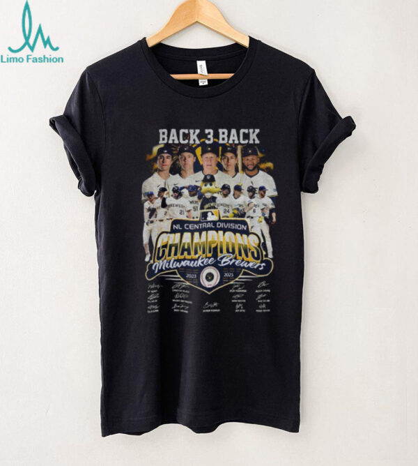 Milwaukee Brewers Baseball back 3 back NL Central Division Champions signatures shirt