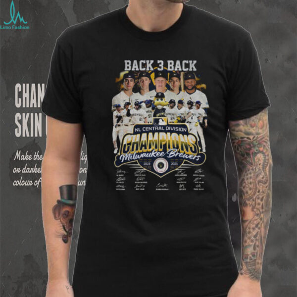 Milwaukee Brewers Baseball back 3 back NL Central Division Champions signatures shirt