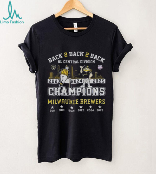 Milwaukee Brewers mascot Back 2 back 2 Back NL Central Division 2025 Champions shirt