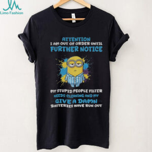 Minion attention I am out of order until further notice my stupid people filter needs cleaning and my give a damn shirt