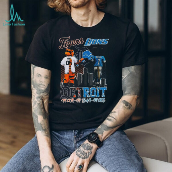Official Detroit Tigers And Detroit Lions My City My Team My Life Mascot Shirt