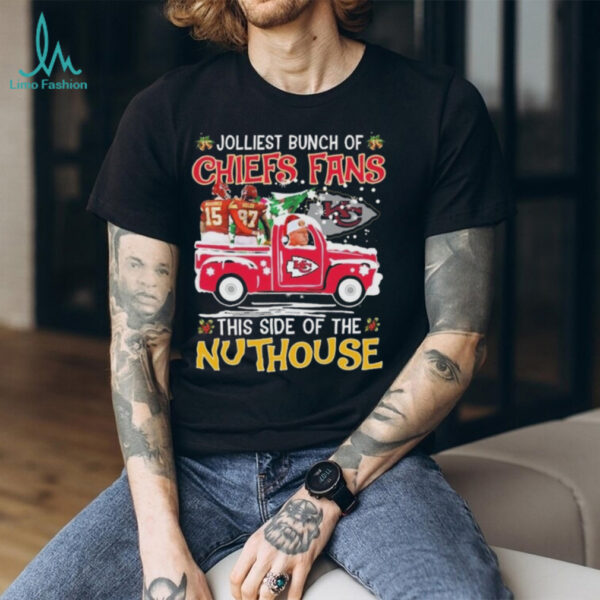 Official Jolliest Bunch Of Kansas City Chiefs Fans This Side Of The Nuthouse Merry Christmas 2025 Shirt