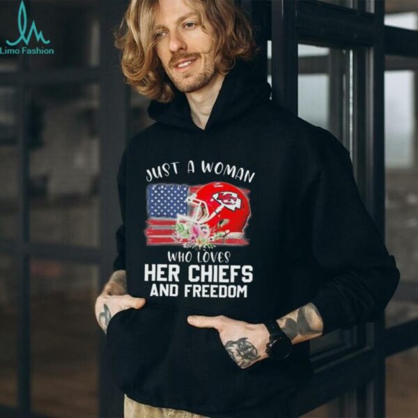 Official Kansas City Chiefs Helmet Just A Woman Who Loves Her Chiefs And Freedom Shirt