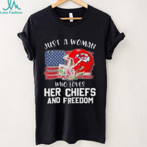 Official Kansas City Chiefs Helmet Just A Woman Who Loves Her Chiefs And Freedom Shirt