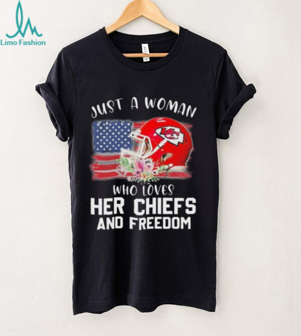 Official Kansas City Chiefs Helmet Just A Woman Who Loves Her Chiefs And Freedom Shirt