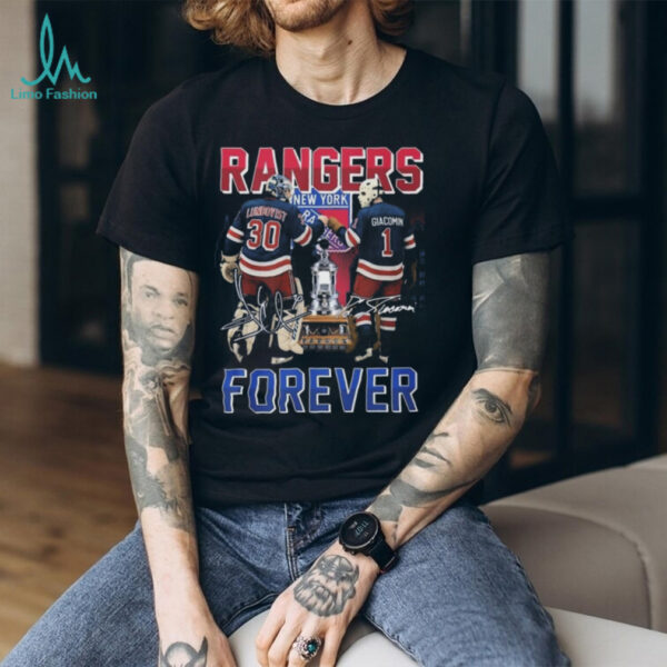 Official Lundqvist And Giacomin New York Rangers Forever Signatures Shirt