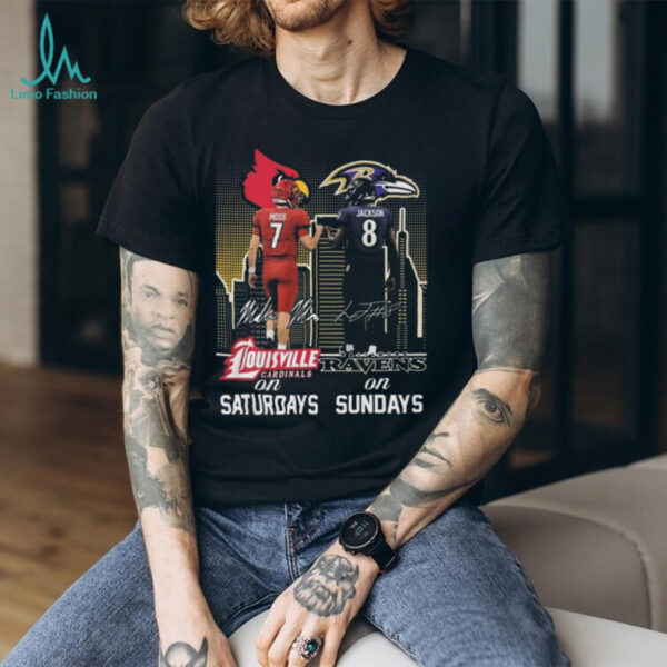 Official Moss Louisville Cardinals On Saturdays And Jackson Baltimore Ravens On Sundays Signatures 2025 Shirt