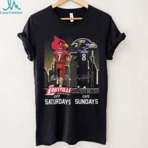 Official Moss Louisville Cardinals On Saturdays And Jackson Baltimore Ravens On Sundays Signatures 2025 Shirt