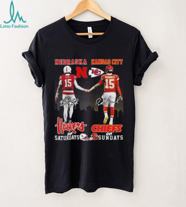 Official Raiola Nebraska Huskers On Saturdays X Mahomes Kansas City Chiefs On Sundays Signatures Shirt