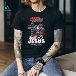 Ole Miss in my veins Jesus in my heart mascot shirt