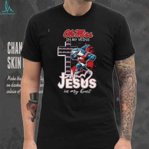 Ole Miss in my veins Jesus in my heart mascot shirt