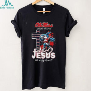 Ole Miss in my veins Jesus in my heart mascot shirt