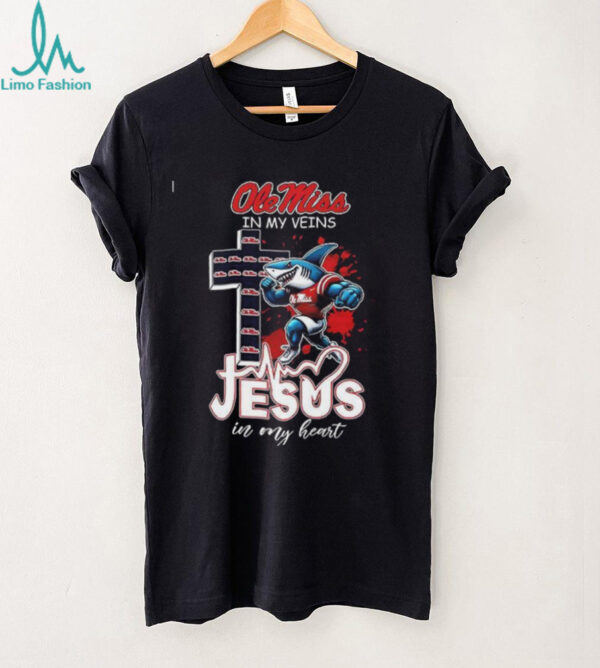 Ole Miss in my veins Jesus in my heart mascot shirt