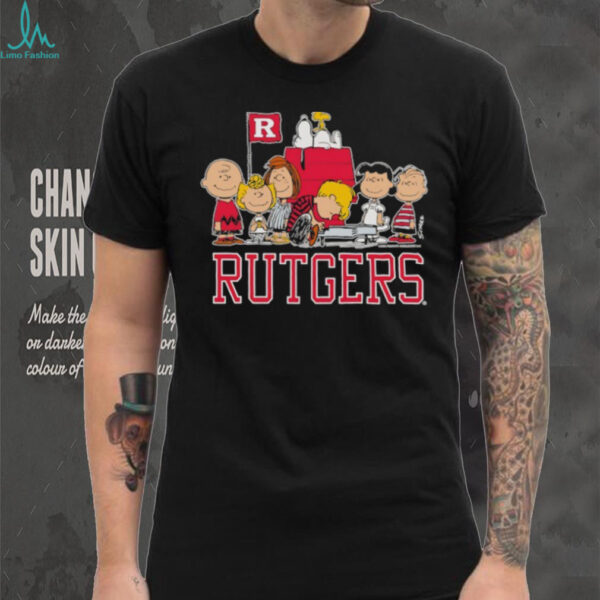 Peanuts characters and Rutgers University flag shirt