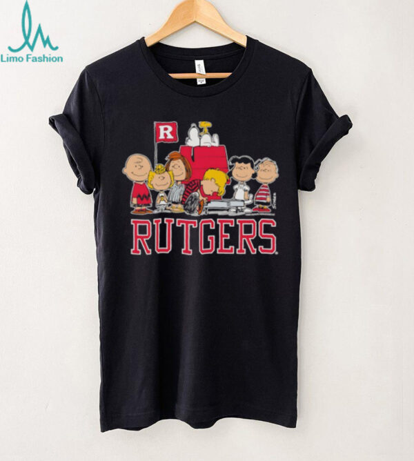 Peanuts characters and Rutgers University flag shirt