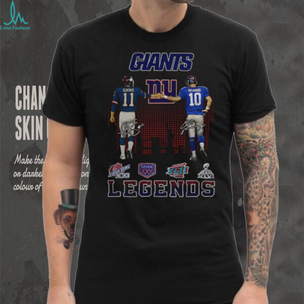 Phil Simms with Eli Manning New York Giants Football Legends signatures shirt