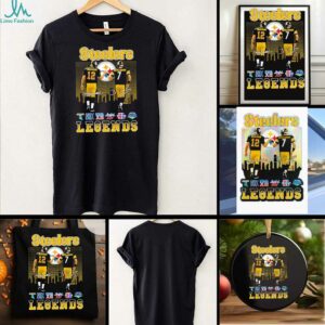Pittsburgh Steelers city skyline Bradshaw and Roethlisberger legends Super Bowl signatures shirt