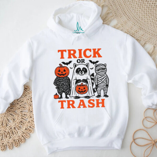 Raccoon pumpkin trick or trash spooky season Halloween shirt