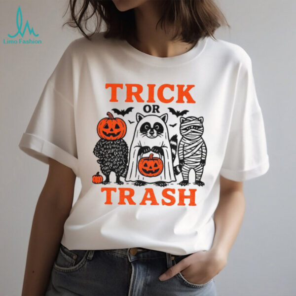 Raccoon pumpkin trick or trash spooky season Halloween shirt