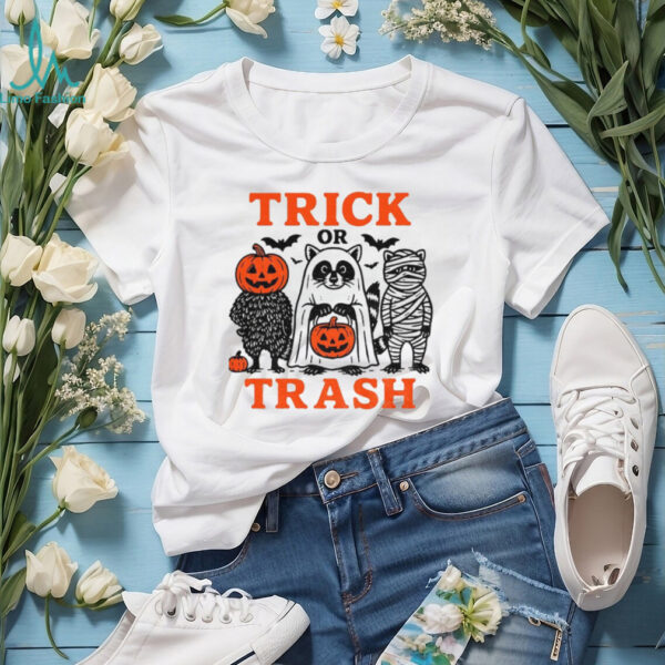 Raccoon pumpkin trick or trash spooky season Halloween shirt