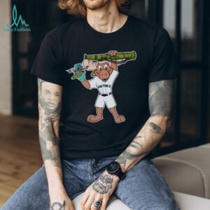 Reindeer wearing baseball uniform holding a rocket launcher shirt