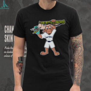 Reindeer wearing baseball uniform holding a rocket launcher shirt