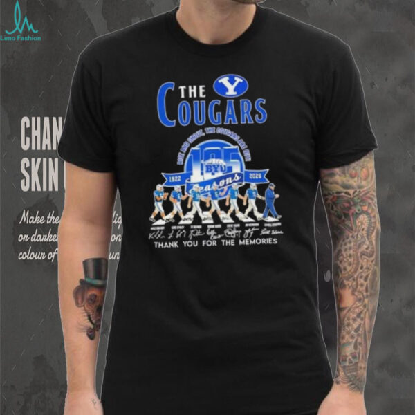 Rise and shout the Cougars are out 105 seasons Lavell Edwards and legends abbey road signatures shirt
