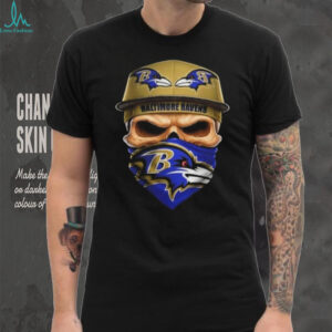 Skull wearing a face scarf Baltimore Ravens football shirt