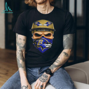 Skull wearing a face scarf Baltimore Ravens football shirt