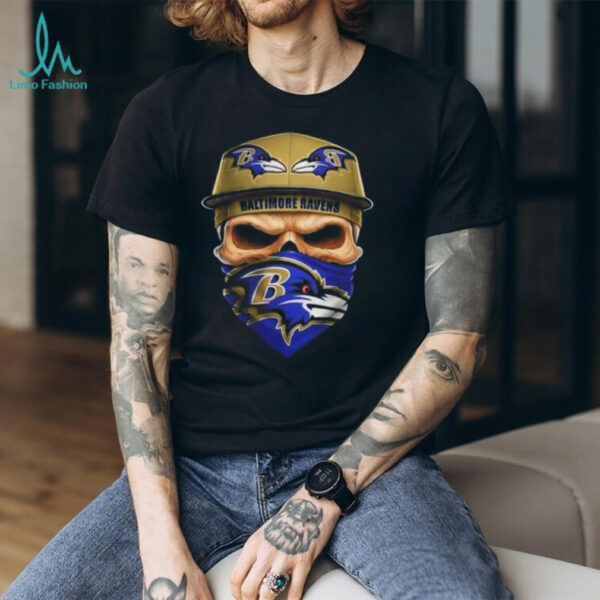 Skull wearing a face scarf Baltimore Ravens football shirt