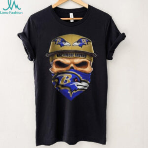 Skull wearing a face scarf Baltimore Ravens football shirt