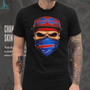 Skull wearing a face scarf Buffalo Bills football shirt