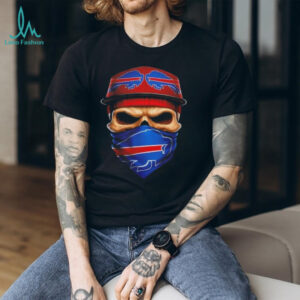 Skull wearing a face scarf Buffalo Bills football shirt