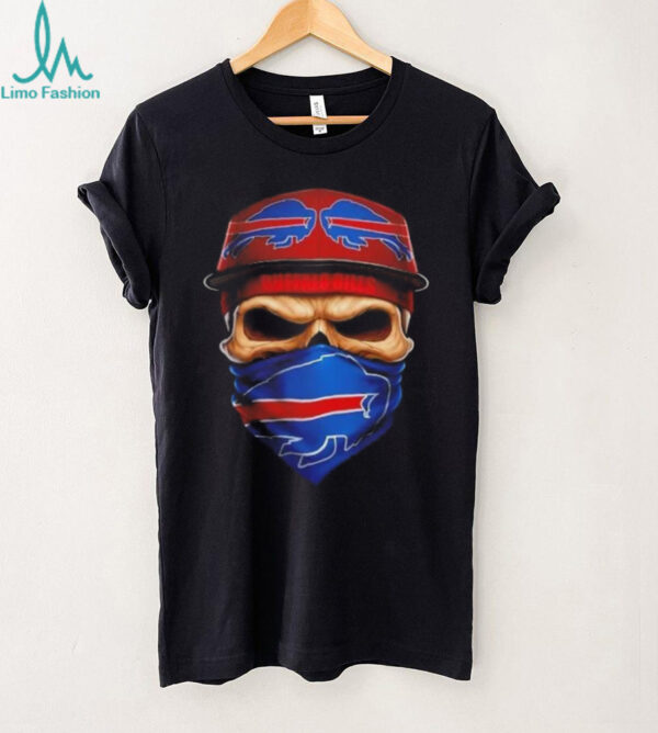 Skull wearing a face scarf Buffalo Bills football shirt