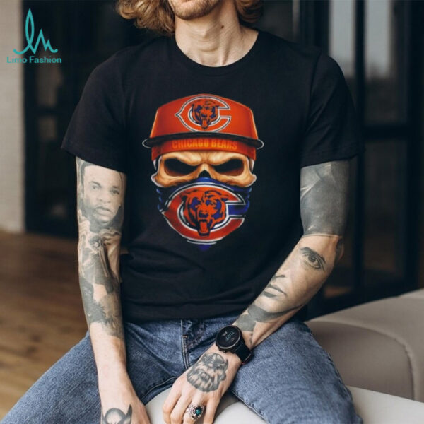Skull wearing a face scarf Chicago Bears football shirt