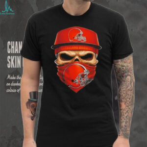 Skull wearing a face scarf Cleveland Browns football shirt