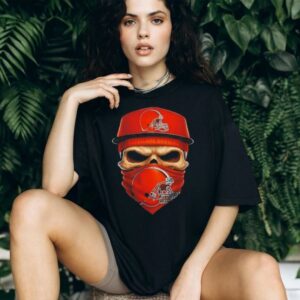 Skull wearing a face scarf Cleveland Browns football shirt