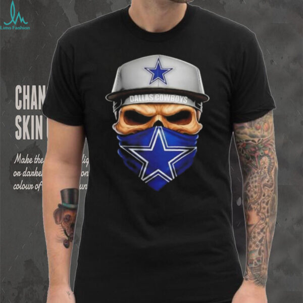 Skull wearing a face scarf Dallas Cowboys football shirt