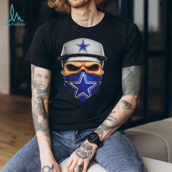 Skull wearing a face scarf Dallas Cowboys football shirt