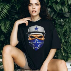 Skull wearing a face scarf Dallas Cowboys football shirt