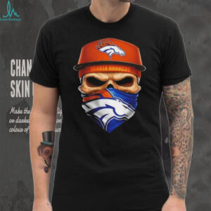 Skull wearing a face scarf Denver Broncos football shirt