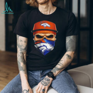 Skull wearing a face scarf Denver Broncos football shirt