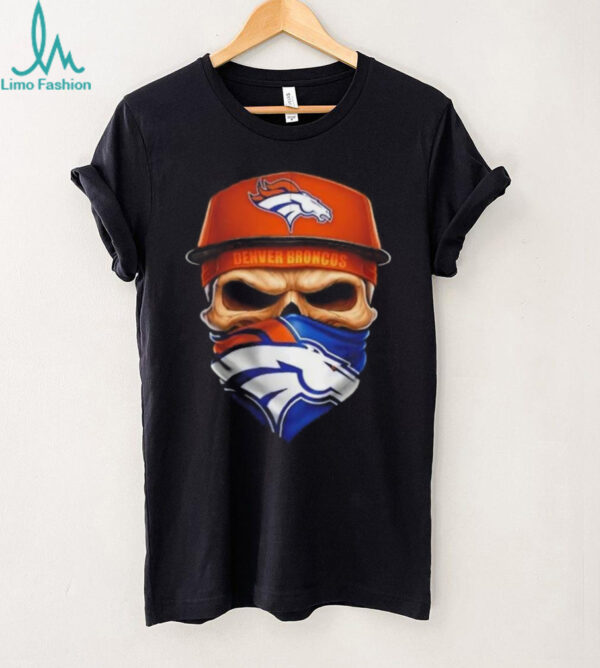 Skull wearing a face scarf Denver Broncos football shirt