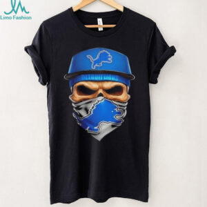 Skull wearing a face scarf Detroit Lions football shirt