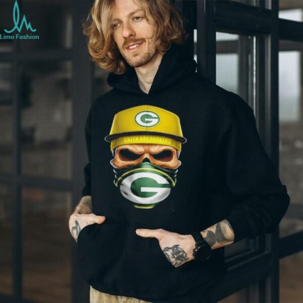 Skull wearing a face scarf Green Bay Packers football shirt