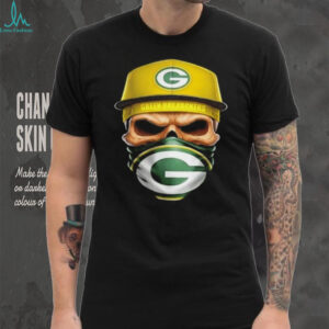 Skull wearing a face scarf Green Bay Packers football shirt