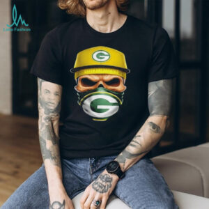 Skull wearing a face scarf Green Bay Packers football shirt